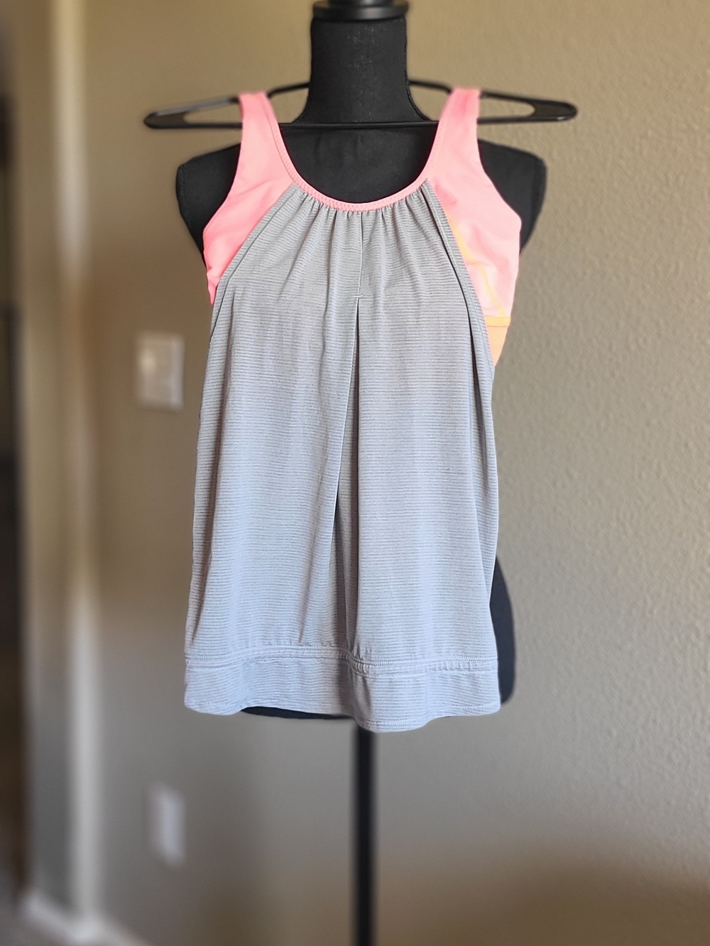 lululemon athletica Coral Peach and Light Gray Active Tank with Drawstring Waist